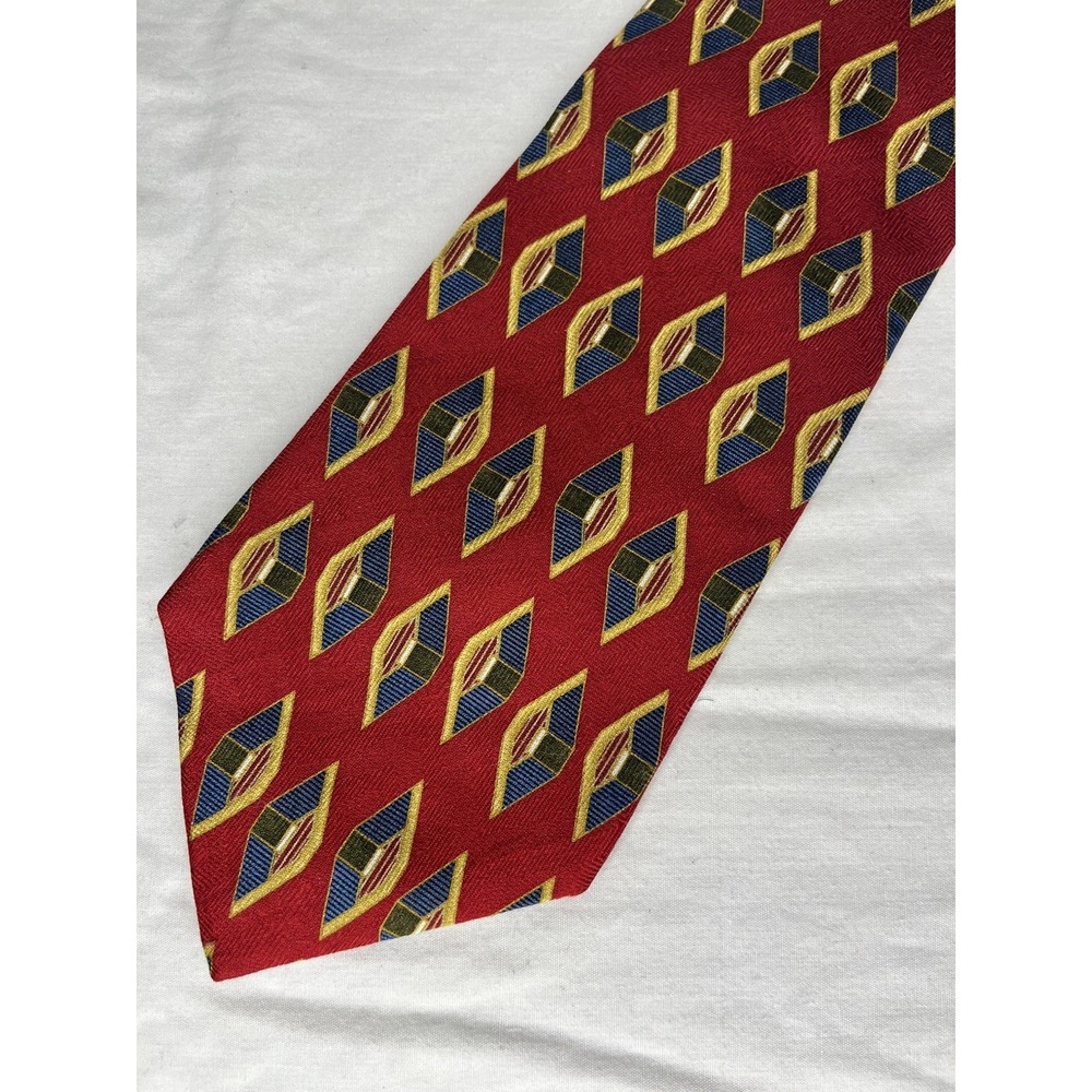 Vintage Jos A Bank Tie Red Diamond Pattern All Silk USA Made
